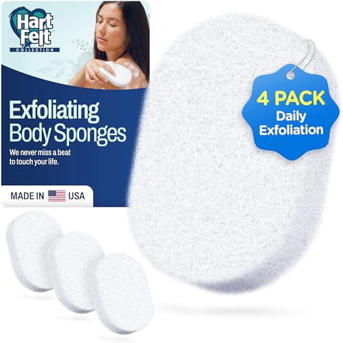 HartFelt Bath Sponges for Shower | Oval Body Wash Scrubber for Exfoliating Skin | Clean and Refresh Body, Back & Arms | Chemical-Free Body Sponge | Made in USA - Pack of 4 - size: 4 Count (Pack of 1)