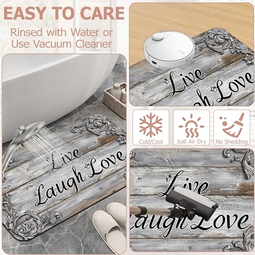 Live Laugh Love Bathroom Rugs,Bath Mats for Bathroom,Weathered Wooden Low Pile Absorbent Bath Mat,Rubber Backing Non Slip Washable Thin Quick Dry Door Mat 17x29.5 Inch - color: Live Laugh Love,weathered Wooden
