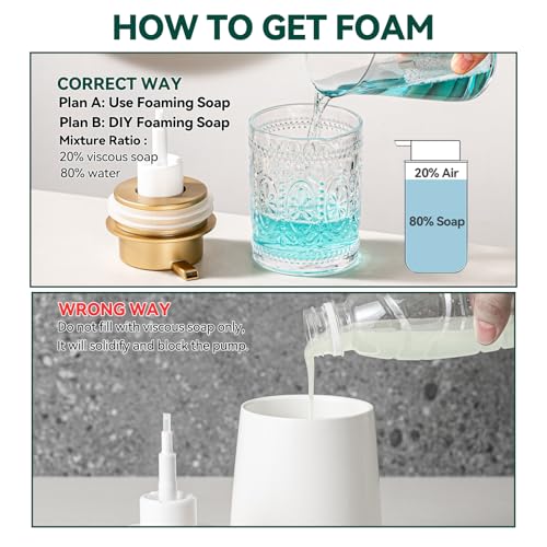 Glass Foam Soap Dispenser, 8 Oz Face Wash Dispenser for Bathroom, Vintage Glass Clear Foaming Hand Soap Dispenser, Small Refillable Lotion Dish Dispenser for Kitchen (Matte Golden-8 OZ) - color: Matte Golden-8 Oz