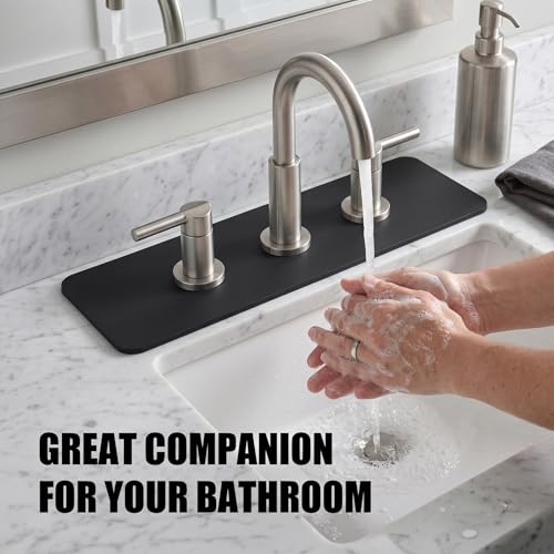 2PCS Kitchen Bathroom Faucet Mat for 3-Hole 8" Widespread Faucet, 18"x5.5" | Absorbent Splash Guard Fits Farmhouse, Vintage & Bridge Kitchen Vanity Faucets – Trimmable Drip Catcher for Irregular Sinks - color: Black, size: 18’’Lx5.5’’W