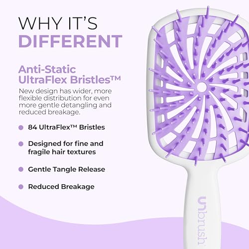 FHI Heat UNbrush Plus — Curly Hair Brush for Gentle & Effective Detangling on Wet or Dry Fragile Hair Types — Detangler Brush w/ 84 UltraFlex Bristles, Ultra-light, Vented, Anti Static Hairbrush - color: Sugar Plum