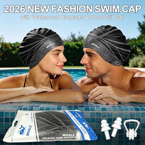 WHALE Extra Large Swim Cap Designed for Men and Women with Thick, Long Hair, Hair Extensions Or Afro-Textured Hair Long-Hair Swim Cap Highly Waterproof to Keep Hair Dry - color: Black