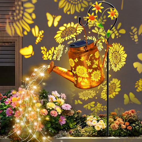Solar Lights Outdoor Waterproof, Sunflower Solar Watering Can Lights with Shepherd Hook, Birthday Gifts for Mom Grandma Women Mother's Day, Metal Hanging Lantern Garden Decor Yard Outside Patio Lawn - color: Sunflower