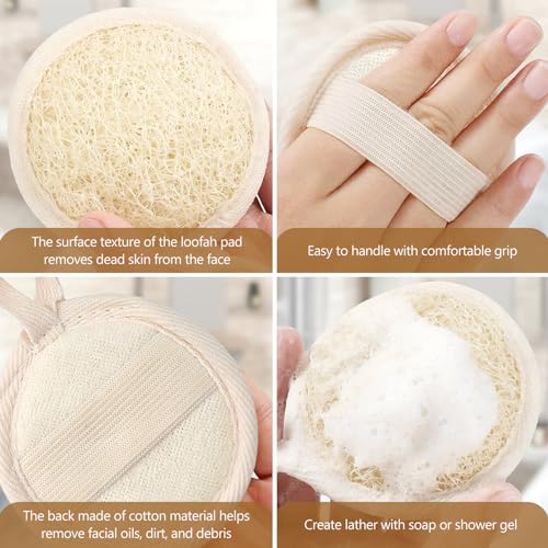 Natural Face Exfoliating Loofah Pad Scrubber - 4-Piece Facial Cleansing and Makeup Remover Set