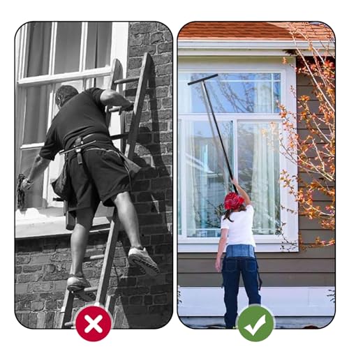 Telescopic Black Shower Squeegee for Glass Doors, Tile Shower Walls, and Bathroom - 13.19x43.13 Inch - Includes Suction Hook, Ideal Squeegee for Shower Glass