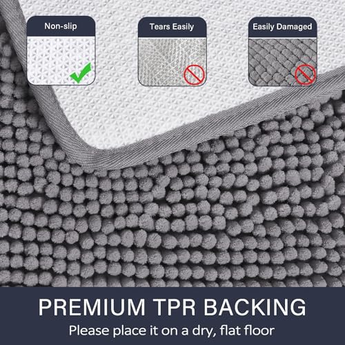 LOCHAS Luxury Bathroom Rug Shaggy Bath Mat 24 x 17 Inch, Washable Non Slip Bath Rugs for Bathroom Shower, Soft Plush Chenille Absorbent Carpets Mats, Gray - color: Grey, size: 1'5" X 2' (24''x17'')