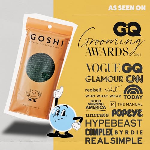 GOSHI Exfoliating Shower Towel - Long Body Scrubber for Back Acne, KP & Smooth Skin - Durable Rip-Resistant Weave, Quick-Dry Nylon Washcloth - Ethically Crafted in Gunma, Japan - Green - color: Green