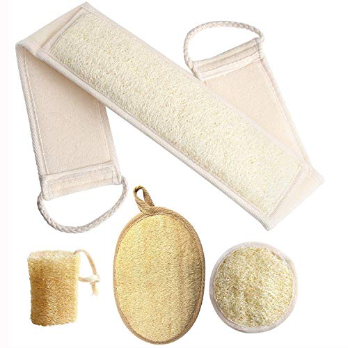 FEBSNOW Loofa Body Scrubber - 4 PCS Exfoliating Loofah Back Scrubber Natural Luffa Shower Bath Sponge Exfoliating Washcloth Face Scrubber Pad for Deep Clean & Invigorate Your Skin