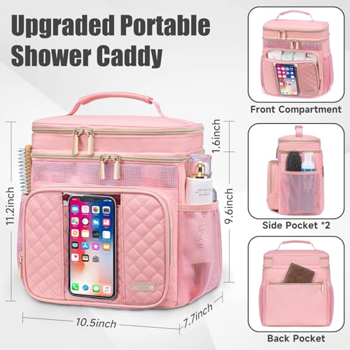 Tealari Large Toiletry Bag for Women Men,Bathroom Bag,Water Resistant Shower Bag,Makeup Bag,Portable Shower Caddy for College Dorm,Hanging Travel Toiletry Bag with Transparent Waterproof Phone Pocket - color: Pink