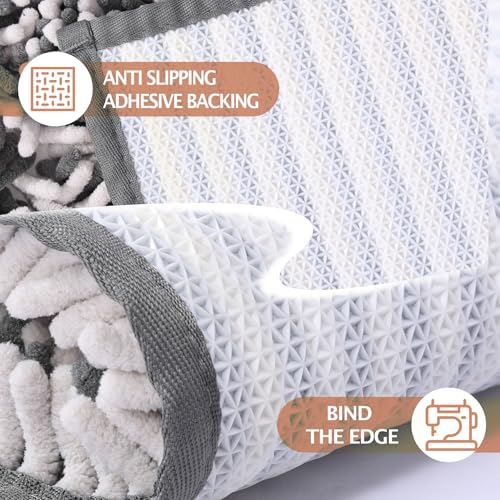 Chenille Bathroom Rugs Set 2 Piece, Absorbent Bath Rugs, Non-Slip Bath Mats, Machine Washable Rugs for Bathroom Floor, Tub and Shower, Grey&White (47 x 20 Plus 17 x 24 - Inch) - color: Gray & White-2