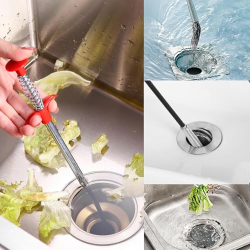 Drain Snake, Hair Drain Clog Remover Tool - 61 inch Snake Drain Hair Removal Tool for Sewer Kitchen Bathroom Tub Clogged Drains Opener Cleaning Tool, Flexible Grabber Claw Pick Up Reacher - color: R61