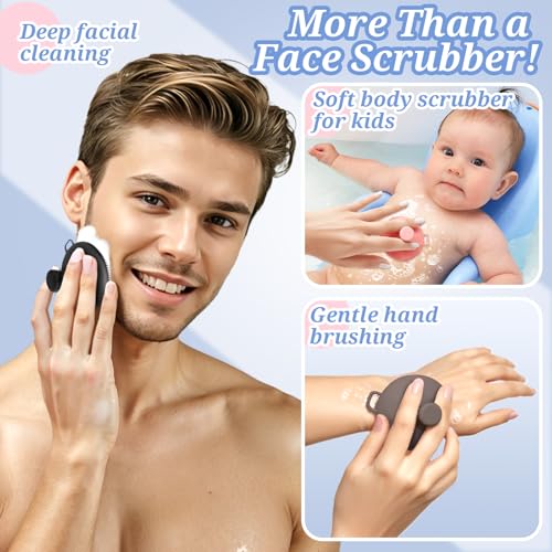 Silicone Face & Back Scrubber Set, Manual Face & Body Scrubber Exfoliator with Soft Bristles and Non-Slip Handle, Back Brush Bath Brush with 2 Detachable Brush Heads(3PCS Black Set) - color: 3*black Set