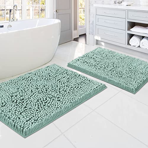 H.VERSAILTEX Bath Mats - Non Slip Luxury Chenille Bathroom Rugs, Extra Soft Absorbent Shaggy, Washable Fast Dry 2 Piece (Aqua Foam, 20" x 32"/17" x 24") - color: Aqua Foam, size: 20" x 32" Plus 17" x 24"
