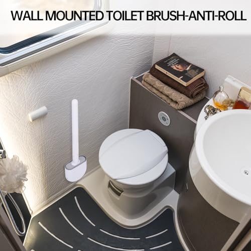 RV Toilet Bowl Brush, Toilet Brush Silicone Won't Damage Toilets, Wall Mounted Toilet Brush-Anti-Roll, Anti-Drip Design, Suitable for RV Travel Trailers and Campers, Made by RVers for RVers - color: White