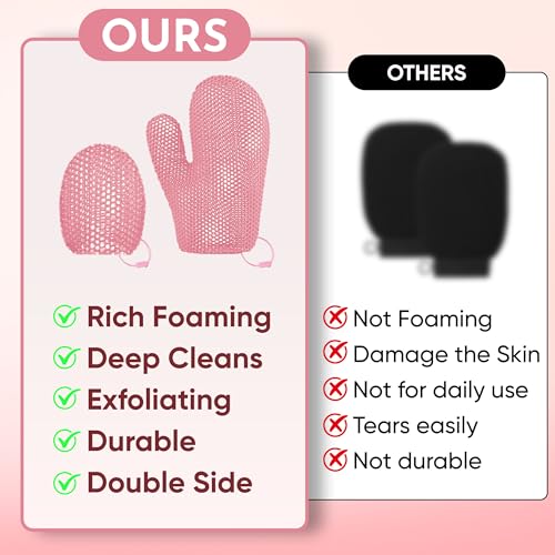 2 Pcs Honeycomb Exfoliating Mitten Set Bath Mitt Honeycomb Face and Body Scrubber Shower Glove for Cleaning Body Shower Face Skin Beauty Spa Quick Drying Pink