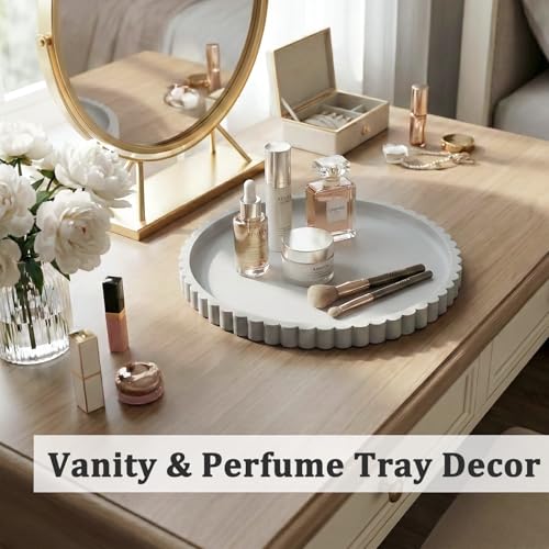 HighHerz Silicone Bathroom Countertop and Vanity Tray, Round Silicone Bathroom Tray, Modern Bathroom Decor, Coffee Table Decor, Decorative Tray for Candle, Perfume, Plants (Grey, 9 inch) - color: Gray, size: 9"