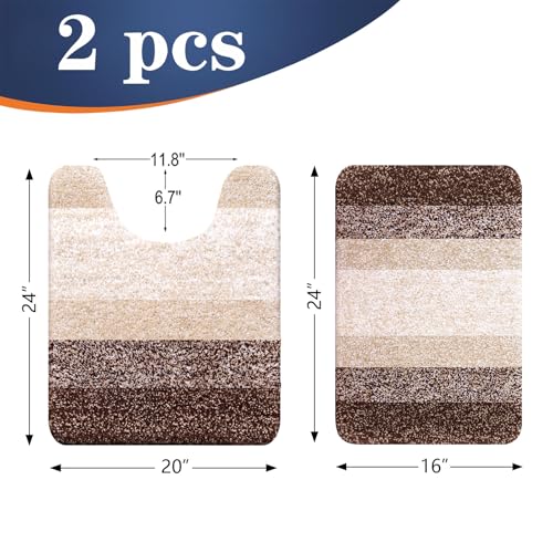 OLANLY Bathroom Rug Set 2 Piece, Soft Absorbent Microfiber Bath Mats and U-Shaped Contour Toilet Rug, Non-Slip, Machine Wash Dry, Plush Shaggy Bath Mats for Bathroom (24"x16"+24"x20", Brown) - color: Brown, size: 24" X 16" + U24" X 20"
