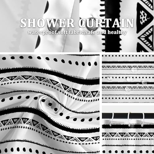 AOFOTO Boho Shower Curtain Black Striped Geometric Pattern Shower Curtains for Bathroom Tassel Bohemian Shower Curtain Modern Bathroom Home Decor with Hooks Waterproof 70x70 Inches - color: Black Dots, size: 70"W x 70"L (Pack of 1)