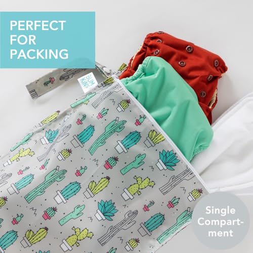 Bumkins Waterproof Wet Bag for Baby, Travel, Swim Suit, Cloth Diapers, Pump Parts, Pool, Beach, Gym Clothes, Toiletry, Hook to Stroller, Daycare, Zipper Reusable Wetdry Packing Pouch, Cactus Green - color: D7 Cactus, style: Wet Bag