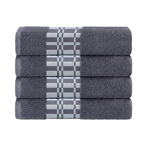 Superior 4-Piece Cotton Bath Towel Set, Geometric Design, Dobby Border, Body Towel for Bathroom, Guest Bath, Spa, Resort, Hotel, Airbnb, Home Essentials, Adult, Kids, Larissa Collection, Grey - color: Grey, size: Bath Towel Set (4-pack)