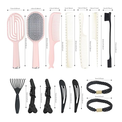 Hair Brush Set, Professional Styling Tools with Combs and Accessories, Pink, Gift Box Included (Pink Brush+White Comb) - color: Pink Brush+White Comb
