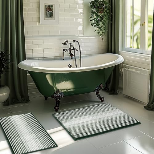 Bathroom Rugs and Mats Sets, 2 Piece Thick Absorbent Chenille Bath Mat Rug Set Non Slip, Soft Shaggy Bath Room Floor Mats for Bathroom, Machine Washable (Hunter Green, 20" x 32" Plus 16" x 24") - color: Hunter Green, size: 20" x 32" Plus 16" x 24"