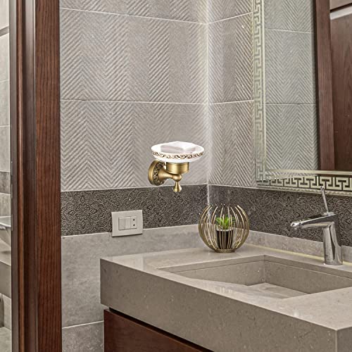 Leyden Shower Soap Dish, Antique Brass Dish Soap Holder Luxury Art Engraved Wall Mount Bathroom Hardware - color: Antique Brass