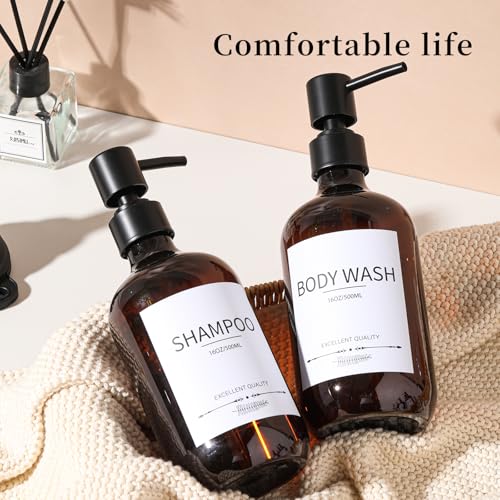 Shampoo and Conditioner Bottles(5Pack),Shampoo Dispenser for Shower,Bottles Refillable with Pump,Bathroom Dispenser Sets(Amber) - color: Amber-m