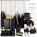 XLHOMO Black Bathroom Accessories Set - 24PCS Bathroom Sets with Shower Curtain and Rugs,Waterproof Black and White Shower Curtain Set, Toilet Brush, Trash Can & Soap Dispenser - size: Bath Set+Shower Curtain+Bath Rugs, style: Black2