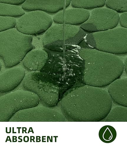 YIHOUSE Memory Foam Bath Mat Cobblestone Bathroom Rugs Super Water Absorbent Bath Mats for Bathroom Machine Washable Bath Rugs(17 x 24,Green) - color: Grass Green Single, size: 1'5" x 2' (Rectangular)