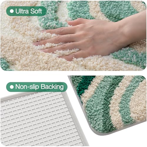 LUMI Beach Bathroom Rug Upgraded, Non Slip Bath Mat Quick Dry, Ultra Soft Washable Absorbent, Ocean Sea Theme Bath Rug for Shower Floor, Home Decor, Kids Room, Bathtub, 20"x32" - color: A-green, size: 20"x32"