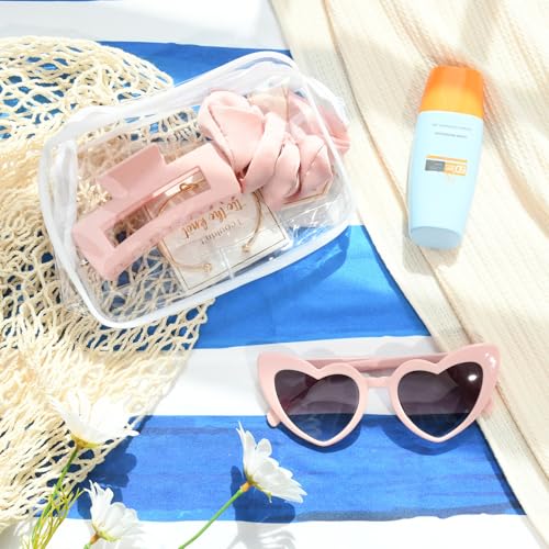 DEEKA 5 Pcs Bridesmaid Proposal Bag Set Gift Clear Makeup Toiletry Bag Bachelorette Party Favors Sunglasses Hair Claw Clips Scrunchies Knot Bracelets Bridal Wedding Party Gifts (Pink) - color: Pink, size: 1 Set