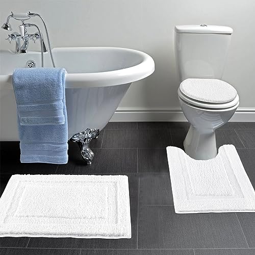 SHACOS White Bathroom Rugs Sets 3 Piece, Non Slip Soft Absorbent 16"x24" | Small Microfiber Bath Mat with Toilet Lid Cover, Shaggy Carpet U-Shaped Contour Toilet Rug, Machine Washable - color: White, size: 16"x24"+U-Shape 20"x24"+Lid Cover 19"x21"