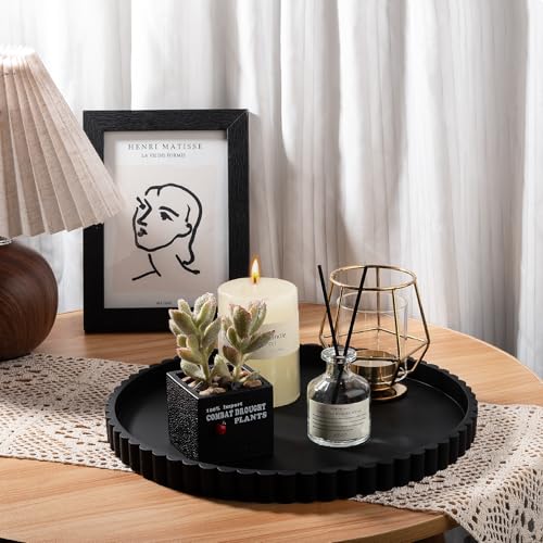 Round Bathroom Tray Silicone Kitchen Counter Decor Vanity Organizer Decorative Coffee Table Tray for Perfume, Candle, Soap Dish, 12 Inch, Black - color: Black, size: 12"