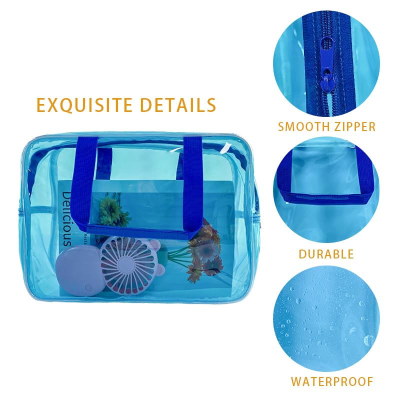 PVC Sky Blue Pure Color Transparent Gift Pouch Wash Travel Makeup Cosmetic Bag with Handle for Travel Bathroom Toiletry Organizer (Sky Blue) - color: Sky blue