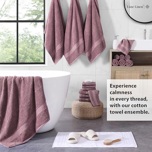 LANE LINEN 100% Cotton Towels for Bathroom - 18 Piece - Softer & Highly Absorbent - 4 Bath, 8 Wash Cloth, 6 Hand Towels - Perfect Family Set, Hotel Quality, Gentle on Skin - Wistful Mauve - color: 12: Wishful Mauve, size: 18 Piece Towel Set