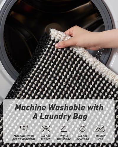 AMOAMI Upgraded Waffle Runner Rug Super Absorbent Non Slip Bath Mats for Bathroom Machine Washable Bathroom Runner Rug with Tassels, Ideal for Hallway Bedroom Laundry Room, 2' x 4', Black & Cream - color: Black & Cream, size: 2' x 4' (Runner)