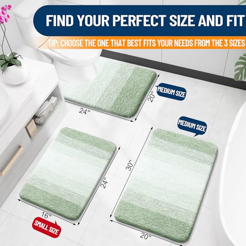 OLANLY Bathroom Rug Set 2 Piece, Soft Absorbent Microfiber Bath Mats and U-Shaped Contour Toilet Rug, Non-Slip, Machine Wash Dry, Plush Shaggy Bath Mats for Bathroom (24"x16"+24"x20", Sage Green) - color: Sage Green, size: 24" X 16" + U24" X 20"