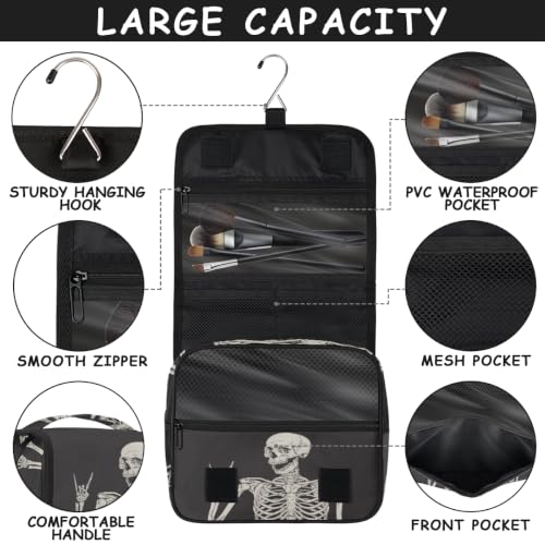 AUUXVA Hanging Toiletry Bag for Women, Halloween Skeleton Makeup Bag, Day of the Dead Cosmetic Bag, Travel Essentials for Women Men