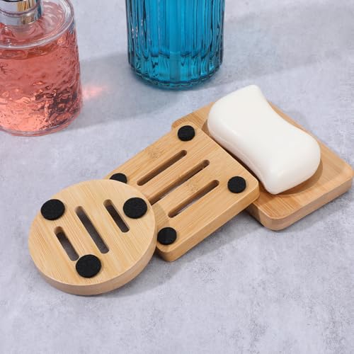 3Pcs Shower Steamer Tray Bamboo Soap Holder,Wooden Soap Dishes, Natural Bamboo Soaps Dish for Bathroom Accessories