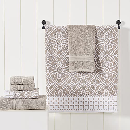Modern Threads Monroe 6-Piece 100% Cotton Towel Set – Reversible Yarn Dyed Jacquard & Solid – Includes 2 Bath Towels, 2 Hand Towels, 2 Washcloths – Absorbent, Quick Dry, Soft & Durable – Light Brown - color: Fawn, style: Modern
