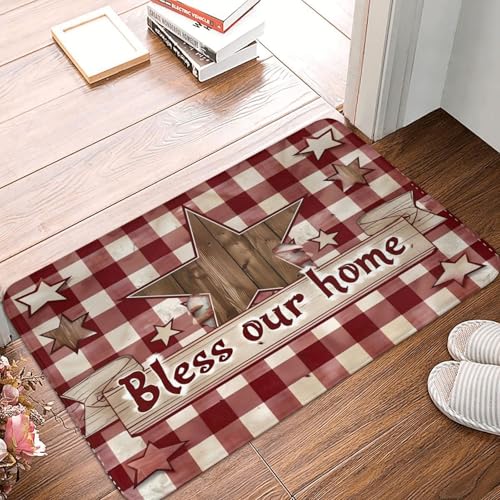 Bath Mat Country Star Burgundy Red Plaid Berry Retro Wood Quick Dry Bathroom Rugs Non Slip Absorbent Shower Flannel Rug Floor Mat for Bathroom,Bathtub,Sink,Bedroom,16"X24" - color: Cay19