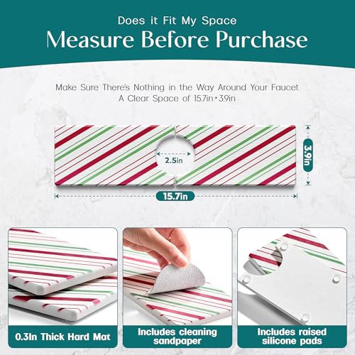 Stone Faucet Mat for Kitchen Sink, Diatomite Drying Stone Mat for Kitchen Counter, Prevent Moisture – Sink Splash Guard for Holiday Gift Home Decor (Red/Green, 15.7''x3.9'') - color: Red/Green, size: 15.7" x 3.9"
