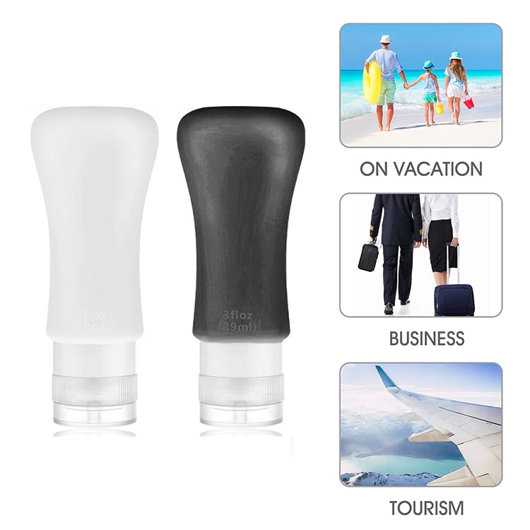 18 Pack Travel Bottles, 3oz & 2oz Leak Proof Toiletries, Perfect for Business or Personal Travel, Fun Outdoors Silicone 18 Pieces - color: BLACK