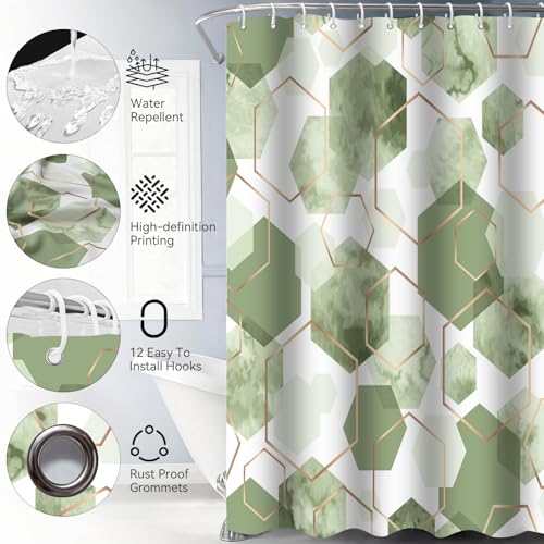 4Pcs Sage Green Geometric Shower Curtain Set, Neutral Modern Art Deco Shower Curtain with Hooks, Elegant Trendy Simple Bathroom Sets with Shower Curtain and Rugs, 71 * 71in - color: Green