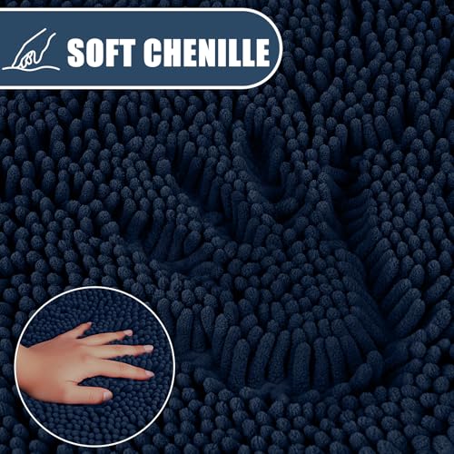 Bathroom Rugs Sets 3 Piece with Adjustable Toilet Seat Cover 19.5"x 18.5" Machine Washable Bath Rug Set with TPR Non Slip Rubber Backing Solid Bath Mat Set for Luxury Bathroom Decoration - color: Navy Blue