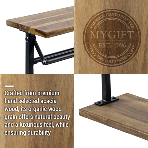 MyGift Premium Solid Acacia Wood Paper Towel Holder with Top Display Shelf and Matte Black Metal Frame, Freestanding Kitchen Countertop Disposable Roll Dispenser Storage Rack - color: Acacia Wood