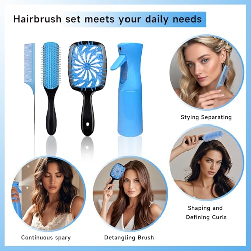 11 Pcs Hair Brush Set, Detangle Hair Brush And Spray Bottle, 3 Pieces Smooth Hairbrush For Toddlers, Suitable For Wet and Dry Hairstyles, Suitable For Adults And Children.(Blue) - color: Blue