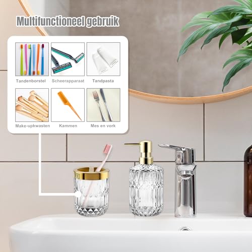 2Pcs White Bathroom Accessories Set, Glass Bathroom Accessories, Vintage Bathroom Countertop Decoration Includes Soap Dispenser, Toothbrush Holder - color: White, size: 2 Pcs