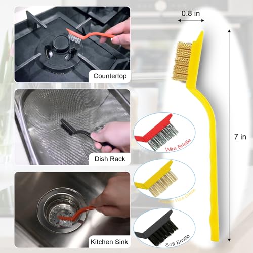 9 Pack Crevice Cleaning Brush Set, Hard Bristle Detail Brush Set for Deep Cleaning Kitchen, Bathroom, Grout, Sink, Bottle, Blender, Corners, Tight Spaces